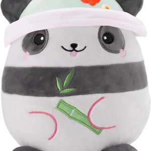 AIXINI Animal Plush Toys Set – Panda, Brown Bear, Bunny, Corgi, Pink Cat with Cute Hats, Soft Stuffed Animals for Kids, Christmas Birthday Gifts (Panda, Medium Size)
