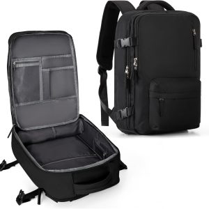 Large Carry on Travel Backpack Women Men,Hiking Gym Waterproof Outdoor Sports Rucksack Casual Daypack Laptop Backpack Personal item Travel Bag Airplane Essentials Spirit Airline Flight Approved,Black