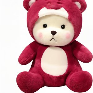 Cartoon Plush Cross-Dressing Teddy Bear Plush Toy, Cute Teddy Bear with Removable Stitchhat (Pink StrawberryBear, 11 inch / 0.5 lb)