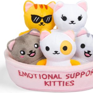 WHAT DO YOU MEME? Emotional Support Kitties by Relatable, Cuddly Stuffed Animals and Toys, Squishy Toys and Plushies, Great Ideas for Loved Ones of All Ages, Includes 5 Plushies with Carrying Basket