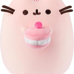 GUND Pusheen Cherry Macaron Squisheen Plush, Squishy Toy, Collectible Dessert Food Toy, Cat Stuffed Animal for Ages 8 and Up, Pink, 9.5”