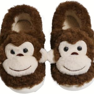 Monkey Animal Slippers for Women Cute Plush Home Warm Winter Indoor Shoes