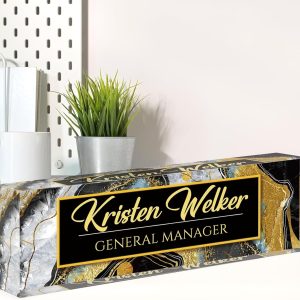 Custom Name Plate for Desk, Desk Name Plate Personalized, Office Decor for Women Men, Acrylic Desktop Accessories, Office Appreciation Gifts for Boss Social Workers Teacher Nurse Employee (Black Coast)