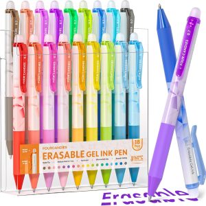 Four Candies Erasable Gel Pens, 0.7 mm Medium Point, Retractable Erasable Pens, Make Mistakes Disappear, 18 Assorted Colors for Drawing, Writing & Planners