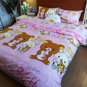 HOLY HOME Happy & Lazy Bear Rilakkuma Duvet Cover Set 3 Piece 100% Cotton (Rilakkuma, Queen)
