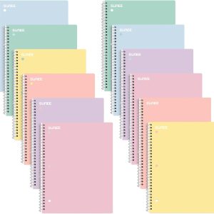 SUNEE Spiral Notebooks, 12 Pack, 1-Subject, College Ruled Paper, 8″ x 10-1/2″, 70 Sheets per Notebook, Assorted Pastel Colors Spiral Notebooks for School