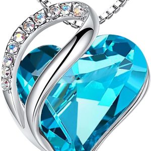 Leafael Gift Necklaces for Women, Infinity Love Birthstone Heart Crystal Pendant, Birthday Anniversary Jewelry for Wife, Mom, and Her, Silver Plated, 18″ + 2″ Adjustable Chain