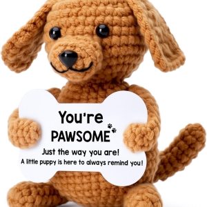 Funny Dog Gifts for Girls Boys Women Men Birthday Fathers Day Presents, Mini Cute Stuff Cool Things, Small Puppy Dog Stuffed Animal Plush, Emotional Positive Support Crochet Desk Decor Accessories