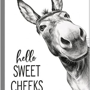 HomeifHue Funny Donkey Bathroom Wall Art, Cute Donkey Tilting Head Canvas Print, Black and White Animal Wall Decor for Bathroom Restroom 6x8in