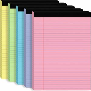 5Packs Legal Pads 8.5 x 11 Inch, 50Sheets/Pack, College Ruled & Perforated Colored Writing Pads, Pads of Paper 8.5 x 11, Lined Note Pads with Sturdy Backing for Office, Business & School Supplies
