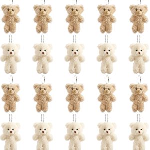 TOPZEA 20 Pack Mini Stuffed Plush Bears, 4.7 Inch Small White & Brown Soft Bear Tiny Keychain Animal Ornament Bulk for Birthday, Valentine’s Day, Graduation Gift, Party Favor, DIY Crafts