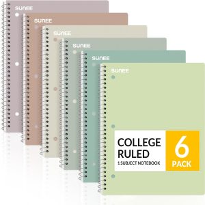 SUNEE Spiral Notebooks, 6 Pack, 1-Subject, College Ruled Paper, 8″ x 10-1/2″, 70 Sheets per Notebook, Assorted Aesthetic Colors Spiral Notebooks for School