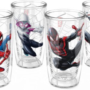 Tervis Marvel Spider-Man Web-Swinging Collection Made in USA Double Walled Insulated Tumbler Travel Cup Keeps Drinks Cold & Hot, 16oz – 4pk, Classic