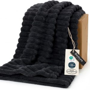 Bedsure GentleSoft Black Throw Blankets for Bed – Dog Blankets for Couch, Father Birthday Gifts for Men Husband Dad, Cozy Soft Cute Small Fuzzy Fluffy Fleece Throws, Black, 50×60 Inches