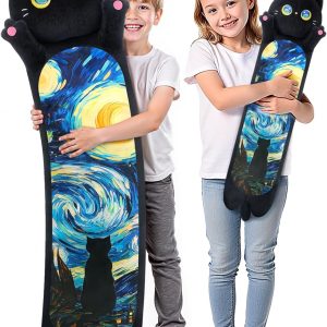 Mewaii Long Cat Plush 5 Sizes, 120% Extra Filling Giant Plushness Kids Body Pillow, Kawaii Cute Black Starry Cat Stuffed Animals Plushies, Big Long Black Cat Body Pillow Plush Gift for Girls 20”