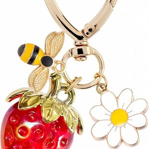 SIGZKK Cute Cherry Strawberry bag charms keychain purse accessories charm for women handbags Kawaii Flower Car Key Chain