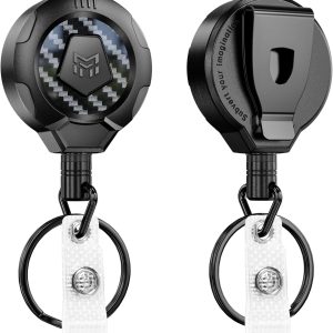 MNGARISTA Upgraded Heavy Duty Retractable Keychain with Belt Clip, 10 OZ Retraction, 31.5″ Stainless Steel Cord Key Chain, 3K Carbon Fiber ID Badge Reel Holder with Badge Strap and Key Ring, 2 Pack