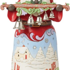 Enesco Jim Shore Heartwood Creek 18th Annual Song Series Christmas Day Santa with Bells Figurine- Stone Resin Hand Painted Crafted Collectible Santa Figurines Christmas Home Decor Statue, 10.04 Inch