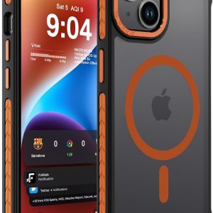 DEERLAMN Strong Magnetic Case for iPhone 13/iPhone 14 6.1-Inch, [Compatible with Magsafe] [Military Grade Drop Protection] Translucent Matte Shockproof Protective Phone Cover, Frosted Orange