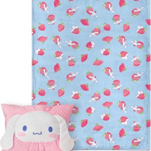 Northwest Cinnamoroll Strawberry Delight Silk Touch Throw Blanket 50 x 60 Inches with Plush Pocket Pillow 14 x 20 Inches – Comfy & Cozy Blanket & Pillow Set for Boys and Girls