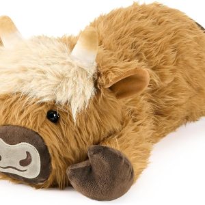 Onsoyours Original Heatable & Weighted Highland Cow Stuffed Animals, Microwavable Plushies for Stress Relief – 20″ Large Comfort Soft Plush Toys for Kids & Adults(Light Brown)
