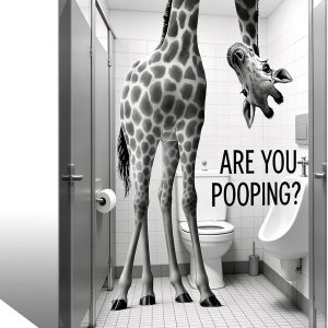 HomeifHue Funny Bathroom Wall Art Rustic Farmhouse Giraffe Are You Pooping Canvas Print, Humorous Animal Poster for Bathroom or Restroom Ready to Hang 6x8in