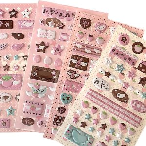 4 Sheets Pink Strawberry Musical Note Journaling Stickers Aesthetic Cartoon Star Sticker Funny Decals Kawaii Stickers for Scrapbooking Journal Laptop Phone Case Luggage Skateboard Water Bottles