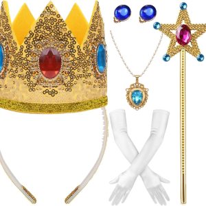 Princess Accessory Kit for Adults, Crown Wand, Classic Royal Costume Accessories for Halloween Party Cosplay