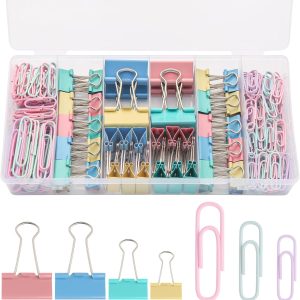 240PCS Colored Assorted Size Paper Clips and Binder Clips, Paperclips Large Medium Small, Binder Clip and Paper Clip Set for Home, School, and Office Supplies in a Container with Compartments