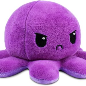 TeeTurtle Reversible Octopus Plushie 4-Inch Dark Purple + Light Purple Two-Sided Flip Plush Toy with Embroidered Details – Cute Mini Collectible Plush for Kids, Teens, and Adults