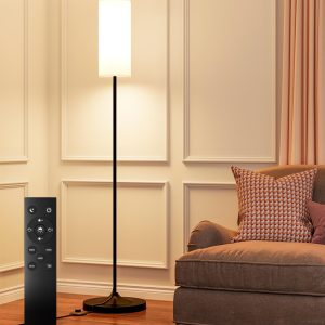 luckystyle Dimmable Floor Standing Tall Lamp, 12W Led Bulb with Lampshade, Foot Switch, Remote Custom Color Temperature Pole for Bedroom, Office, Kids & Living Room, Black