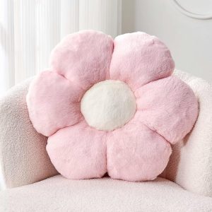 Kcvvcr Pink Flower Pillow, Cute Decorative Flower Shaped Throw Pillow with Faux Rabbit Fur, 14.9″ Soft Flower Plush Throw Pillow Floor Pillows Room Décor for Bedroom Living Room