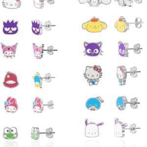 Sanrio Hello Kitty Stud Earrings Pack of 12 Pairs – Official License Hello Kitty and Friends Earrings