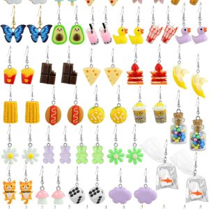 36 Pairs Weird Cute Earrings Fun Cool Mushroom Bear Flower Cat Funky Aesthetic Drop Dangle Earrings for Teen Girls Women Funny Jewelry Set