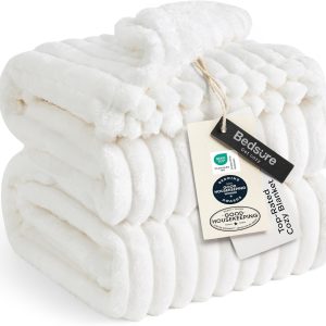 Bedsure GentleSoft Blankets Queen Size for Bed – Cozy Soft Sofa Couch Cover Blankets for Women, Cute Large Bedding Fleece Throws for Girls, Off White, 90×90 Inches