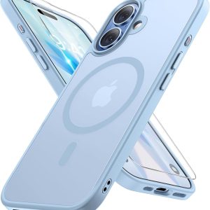 Miracase Magnetic for iPhone 17 Case (Compatible with MagSafe) with Screen Protector Military-Grade Protection, Anti-Fingerprint Translucent Matte Phone Cover for iPhone 17 6.3 inch, Light Blue