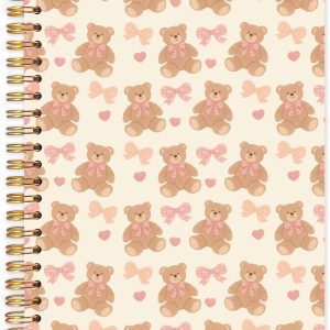 Yhtrg Coquette Pink Bow Bear Spiral Notebooks, Bear Lover Gifts Journaling, Cute Bears Journals for Women, Girly Preppy Notebook for Note Taking, 5.5×8.3 Inch