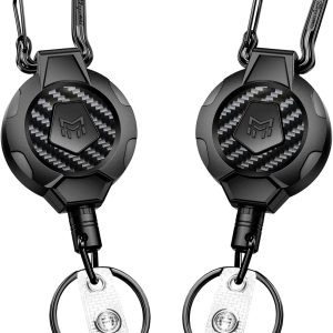 MNGARISTA Heavy Duty Retractable Keychain Lanyard,10 OZ Retraction 31.5″ Stainless Steel Cable, 2 Pack Carbon Fiber Badge Reel ID Holder with Tactical Carabiner Clip for Work Officer Security Staff