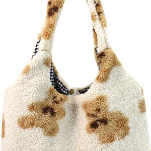 Women Ladies Cute Bear Plush Shoulder Bag Large Tote Handbag Purse Faux Fur Shopping Dating Bag | Cute Bear