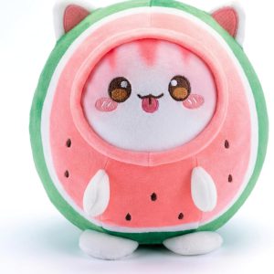 AIXINI Soft Huggable Cat Plush Pillow – Adorable Stuffed Animal for Cuddling, Comfort Gift for All Ages, Ultra Soft Filling, Fluffs Up Easily (Watermelon Cat, Medium Size)