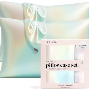 Kitsch Satin Pillowcase with Zipper for Hair & Skin – Softer Than Silk Pillow Cases, Smooth Cooling Satin Pillow Case, Wrinkle-Free, Machine Washable – Pillow Cases Standard Size (19×26) – Aura, 2pcs