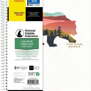 Five Star and National Wildlife Federation Spiral Notebook + Study App, 1 Subject, College Ruled Paper, 11″ x 8-1/2″, 80 Sheets, Forest Bear, 1 Count (820088FM)