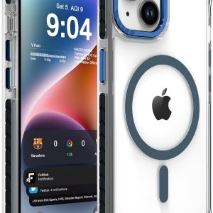 DEERLAMN Strong Magnetic Case for iPhone 13/iPhone 14 6.1-Inch,[Compatible with Magsafe][Military Grade Drop Protection] Clear Slim Shockproof Protective Phone Cover-Transparent+Blue