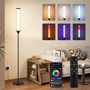 FRIDEKO HOME Smart RGB Floor Lamp, Dimmable Music Sync Lighting with App & Remote, 16M Colors 200+ Scenes for Living Room Bedroom Gaming Decor, 12W 1500LM Black