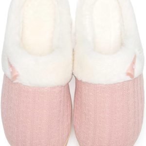 NineCiFun Women’s Slip on Fuzzy Slippers Memory Foam House Slippers Outdoor Indoor Warm Plush Bedroom Shoes Scuff with Faux Fur Lining