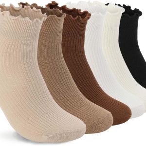 DarkCom Ruffle Socks Womens 6 Pairs Cute Ankle Lettuce Edge Frilly Crew Socks