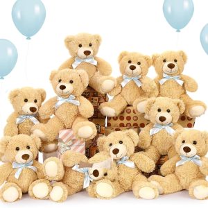 MorisMos 10-Pack Teddy Bear Bulk for Baby Shower,14-inch Small Teddy Bear Stuffed Animal Plush Toy,Soft Bulk Stuffed Animal Wholesale for Baby Shower Centerpiece Decoration Birthday Party Favors,Brown