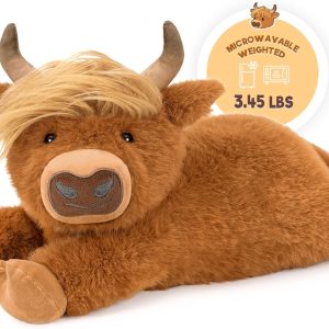 Onsoyours Original Heatable & Weighted Highland Cow Stuffed Animals, Microwavable Plushies for Stress Relief – 20″ Large Comfort Soft Plush Toys for Kids & Adults(Red Brown)