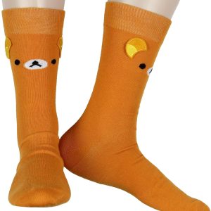 Bioworld Rilakkuma Men’s Face Design with 3D Ears Adult Mid-Calf Crew Socks Shoe Sizes 8-12