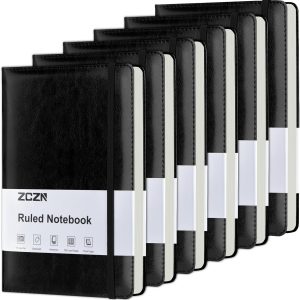 ZCZN Lined Journal Notebooks for Work, 5.5×8.3 in, 192 Pages, Hardcover Leather A5 Journals for Writing, Diary & Travel, College Ruled Journaling Notebooks for School, Office, Home (Black*6)